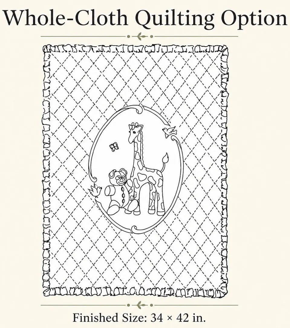 Teddy Bear and Giraffe baby Quilt whole cloth design
