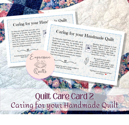 Quilt care cards for handmade quilt