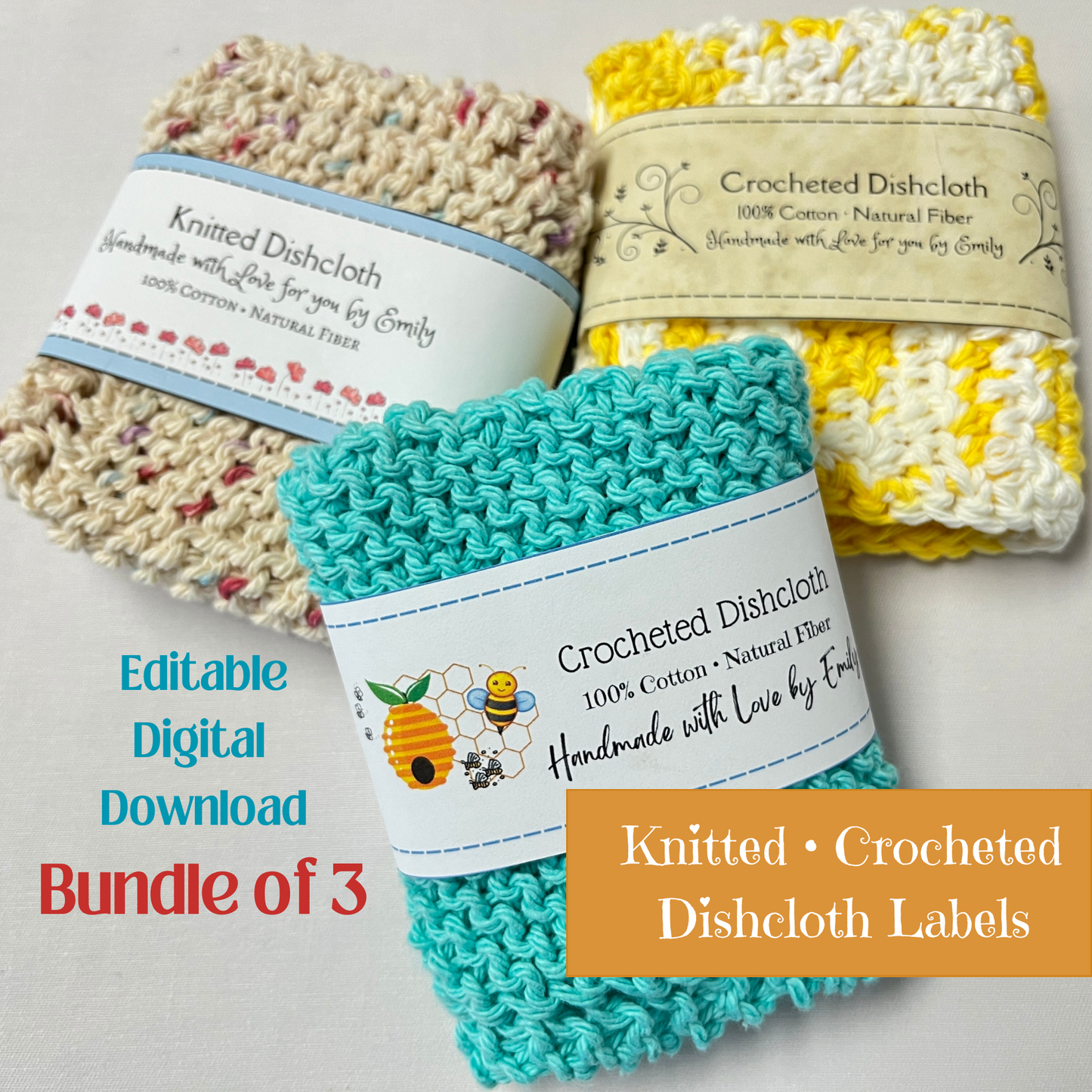 Every day dishcloth labels to edit for gifts or to sell
