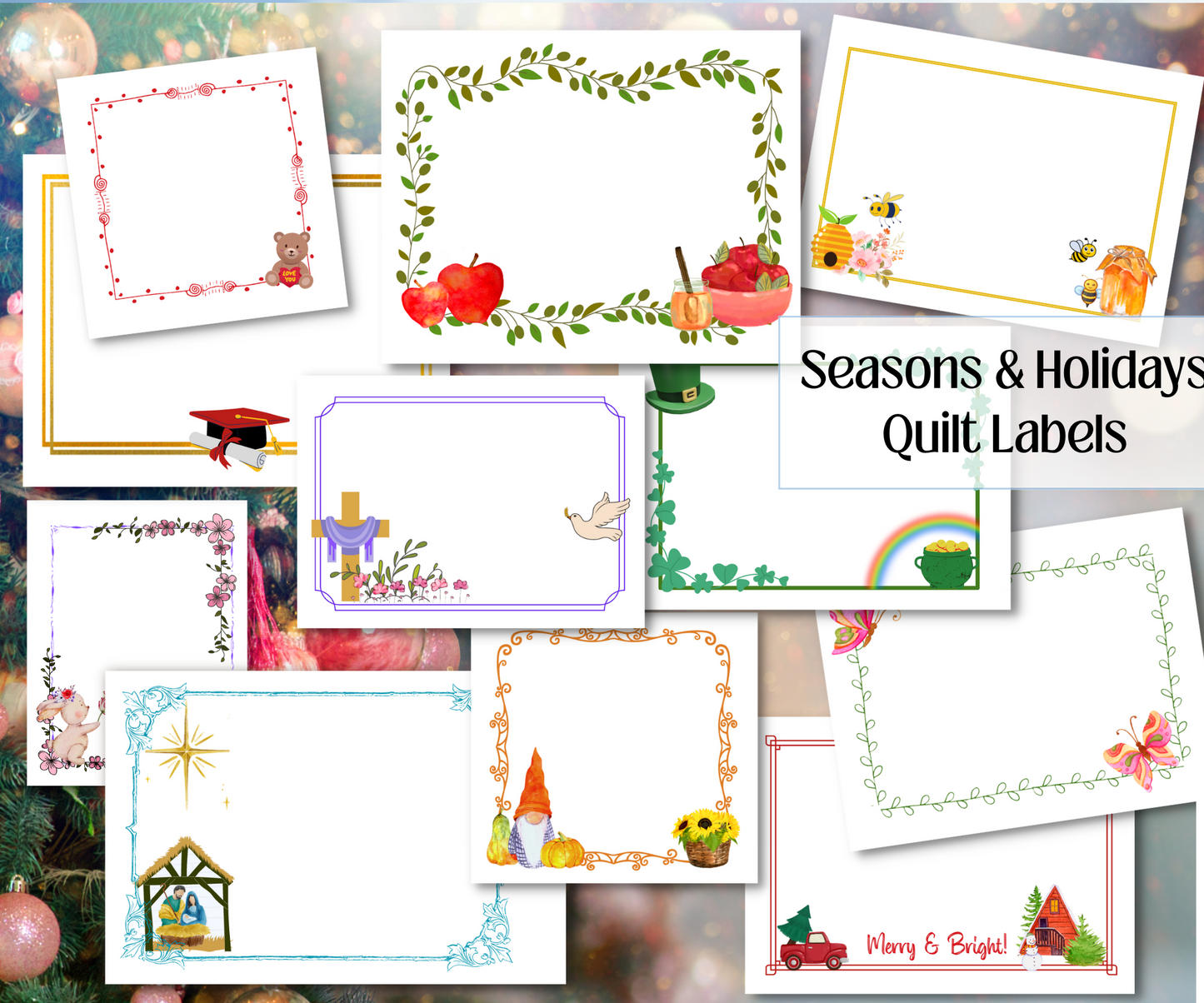 Seasons & Holidays Quilt Labels are Printable to Fabric, Instant Download Bundle - 8 pages, 32 Designs