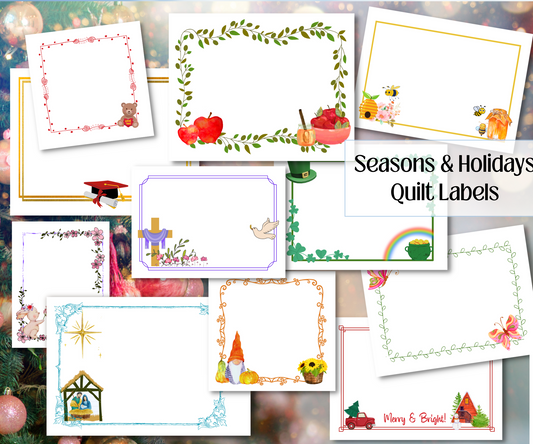 Seasons & Holidays Labels are Printable to Fabric, Instant Download Bundle - 8 pages, 32 Designs