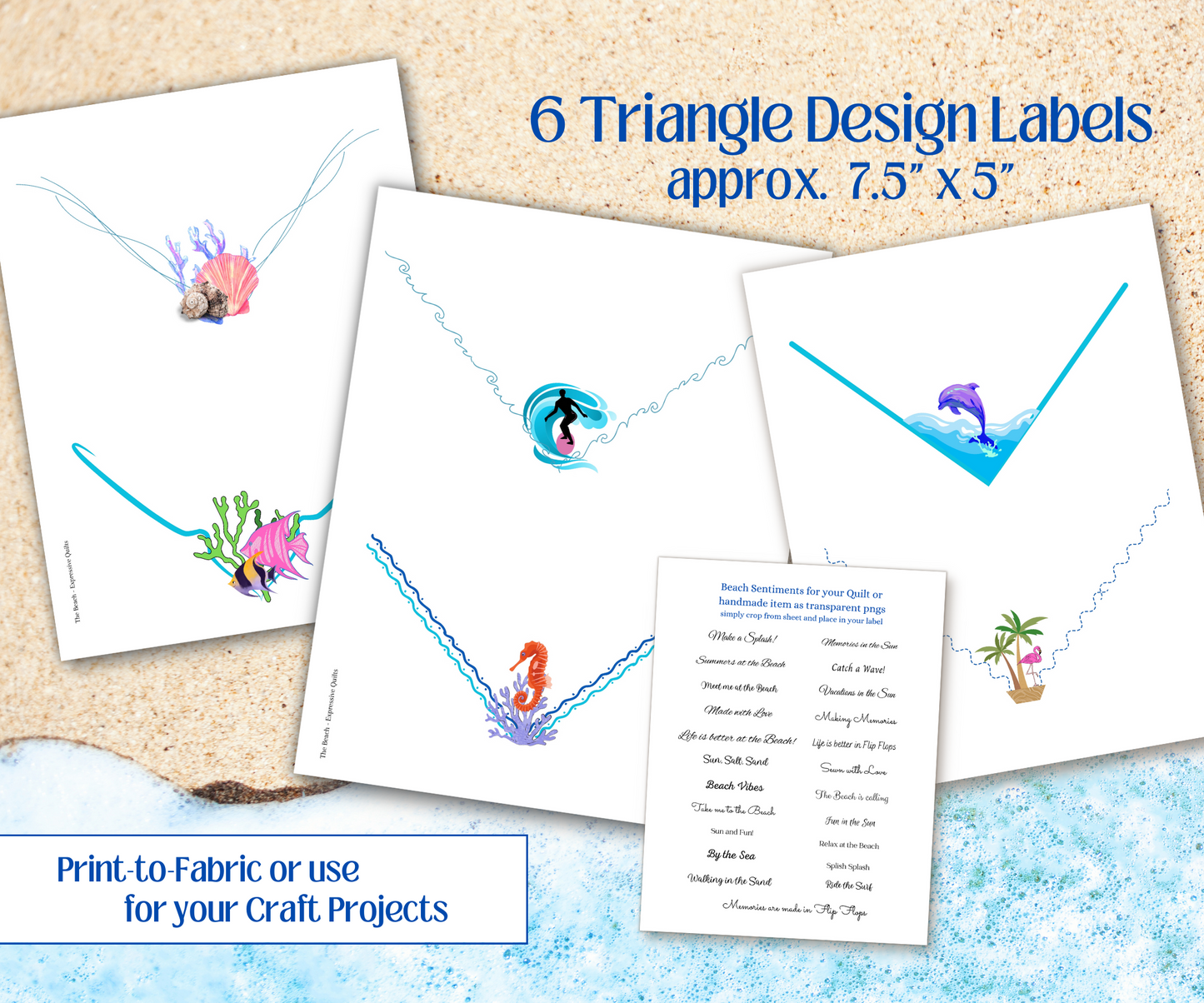 Quilt Labels for Beach Memories - Labels for Quilts are Printable to Fabric, a Digital Download Bundle