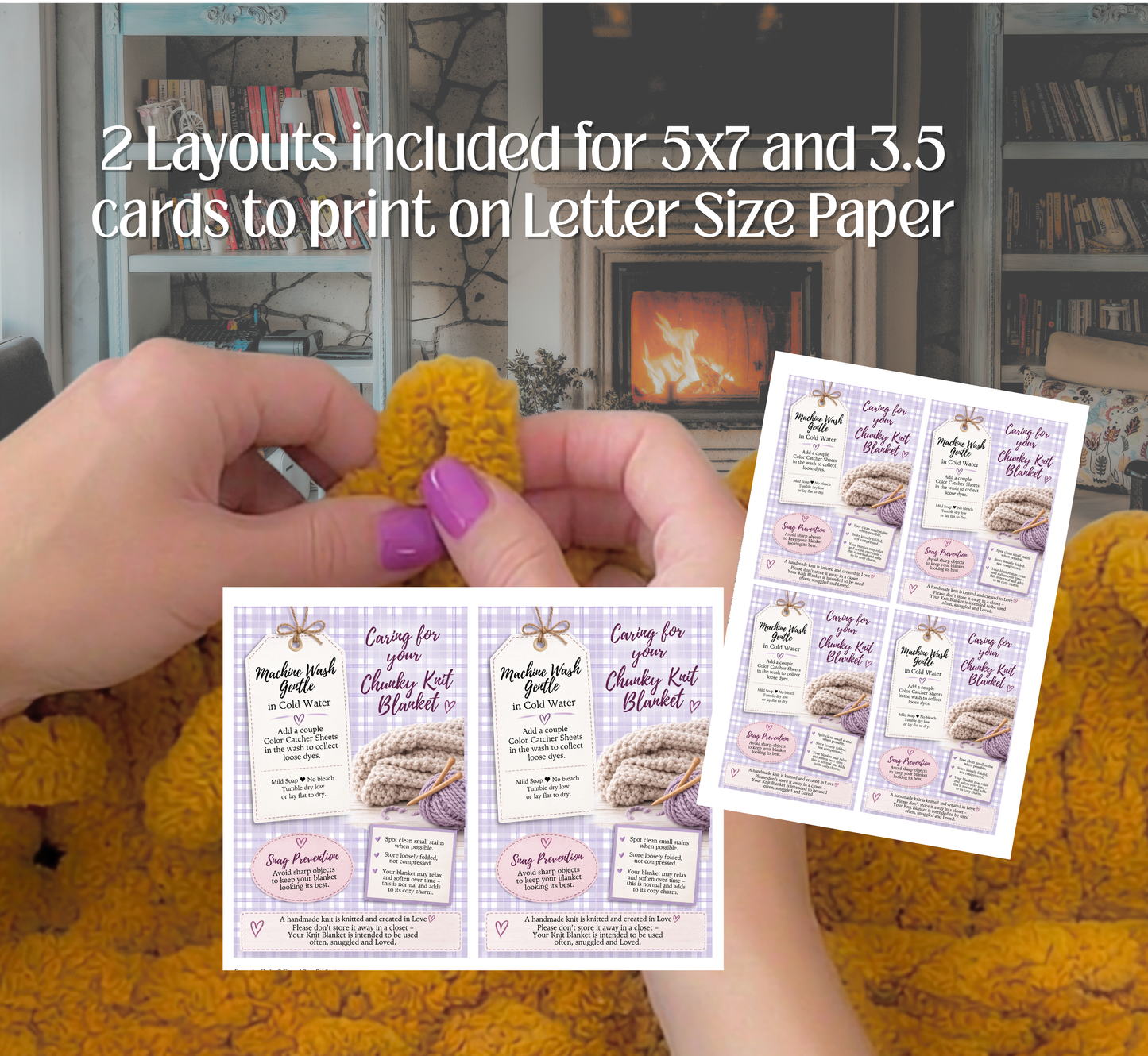 Chunky Knit Blanket Care Cards – Printable Laundry Guide (PDF Download)
