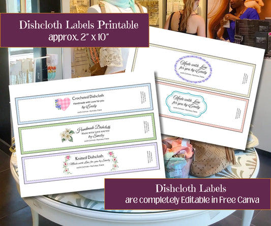 editable label wraps for knit dishcloths