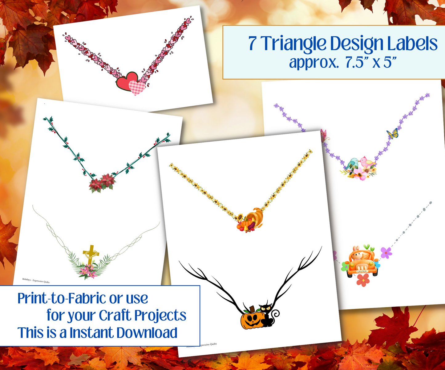 Seasons & Holidays Quilt Labels are Printable to Fabric, Instant Download Bundle - 8 pages, 32 Designs