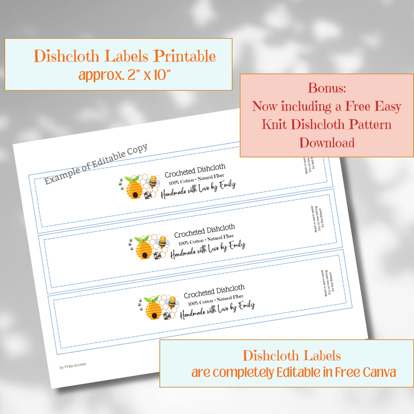 sample of pdf of dishcloth label to edit and includes knit dishcloth pattern free