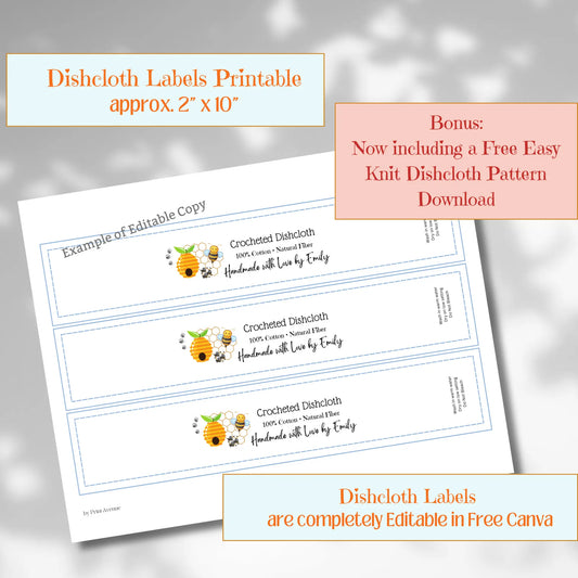 sample of pdf of dishcloth label to edit and includes knit dishcloth pattern free