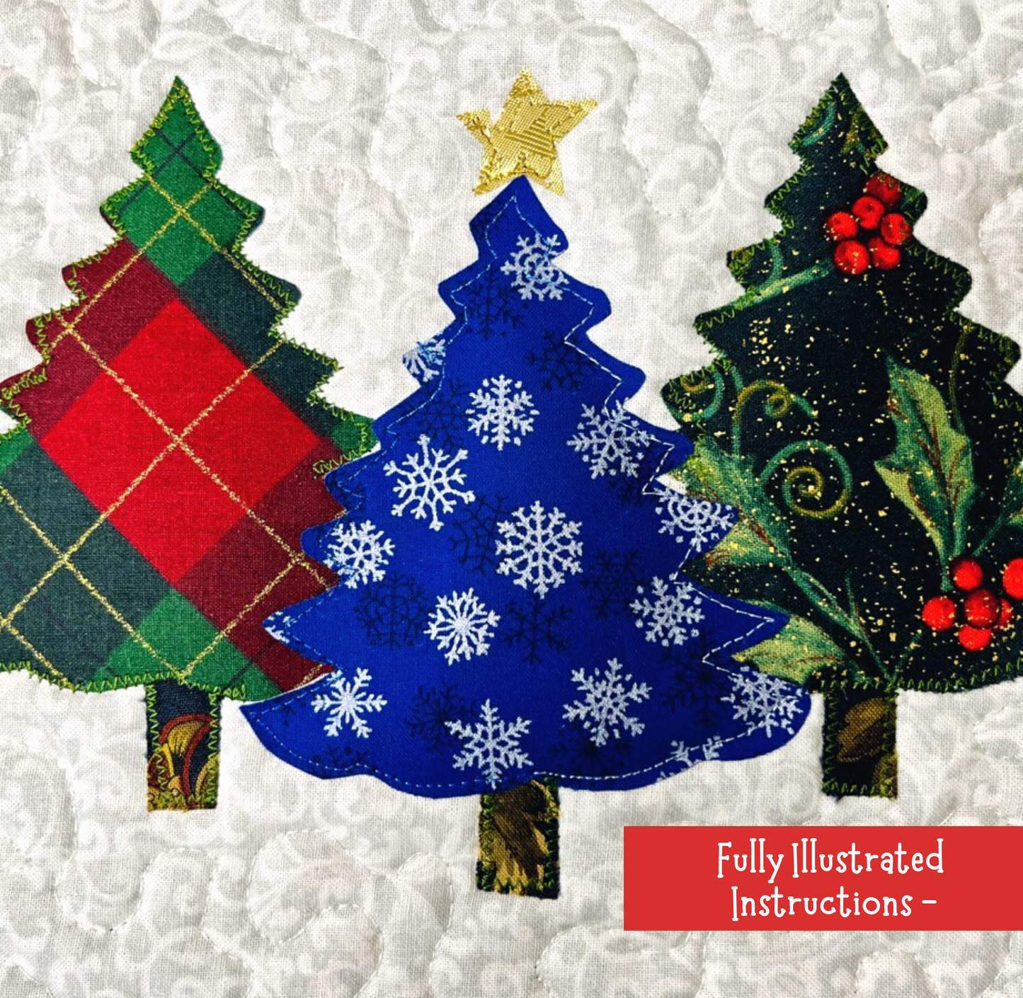 Traditional Christmas Trees mug rug quilt pattrern