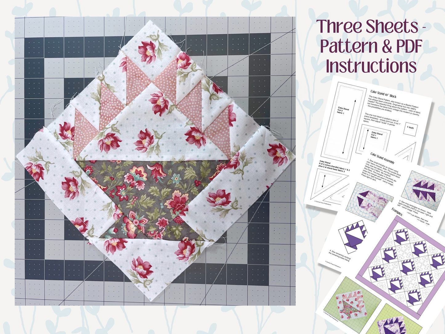 cake stand, basket quilt block instructions