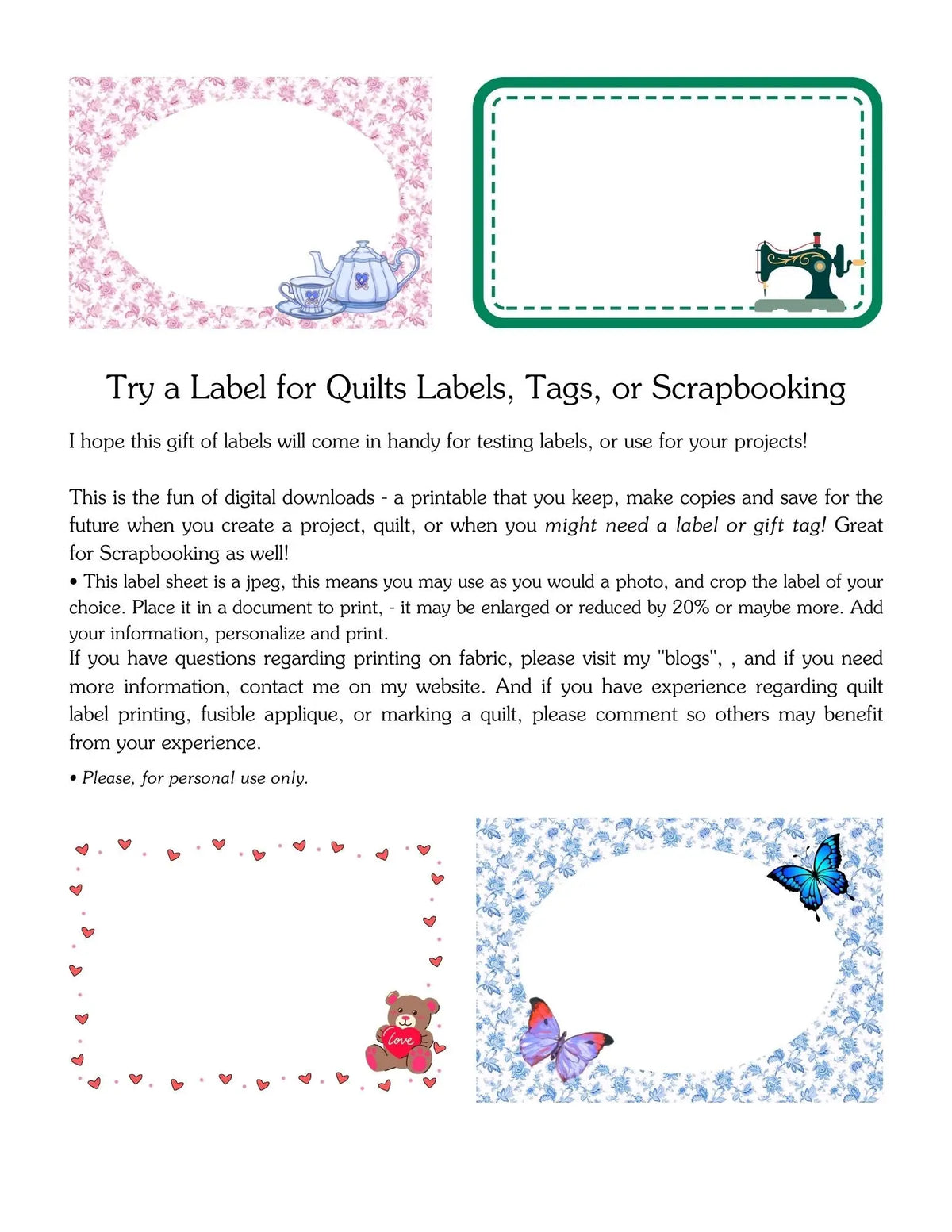Instant Download - Print-on-Fabric Quilt Label Free - expressivequilts.com
