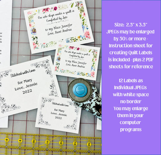 Phot showing small quilt labels finished and cut