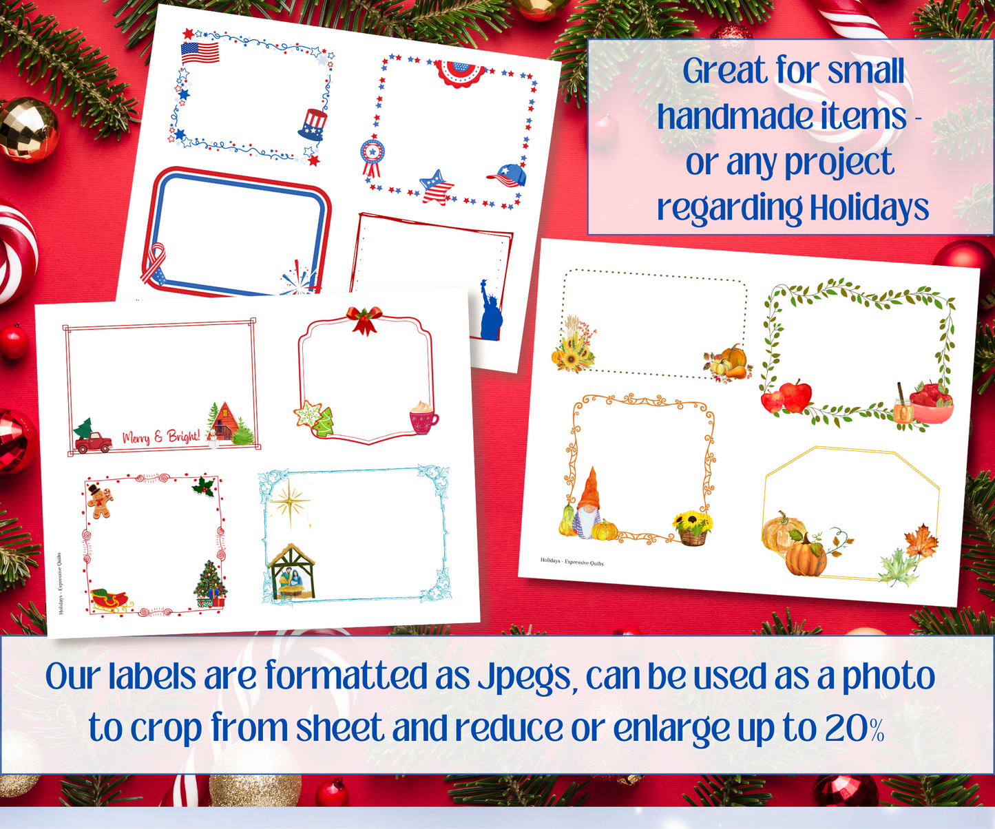 Seasons & Holidays Quilt Labels are Printable to Fabric, Instant Download Bundle - 8 pages, 32 Designs