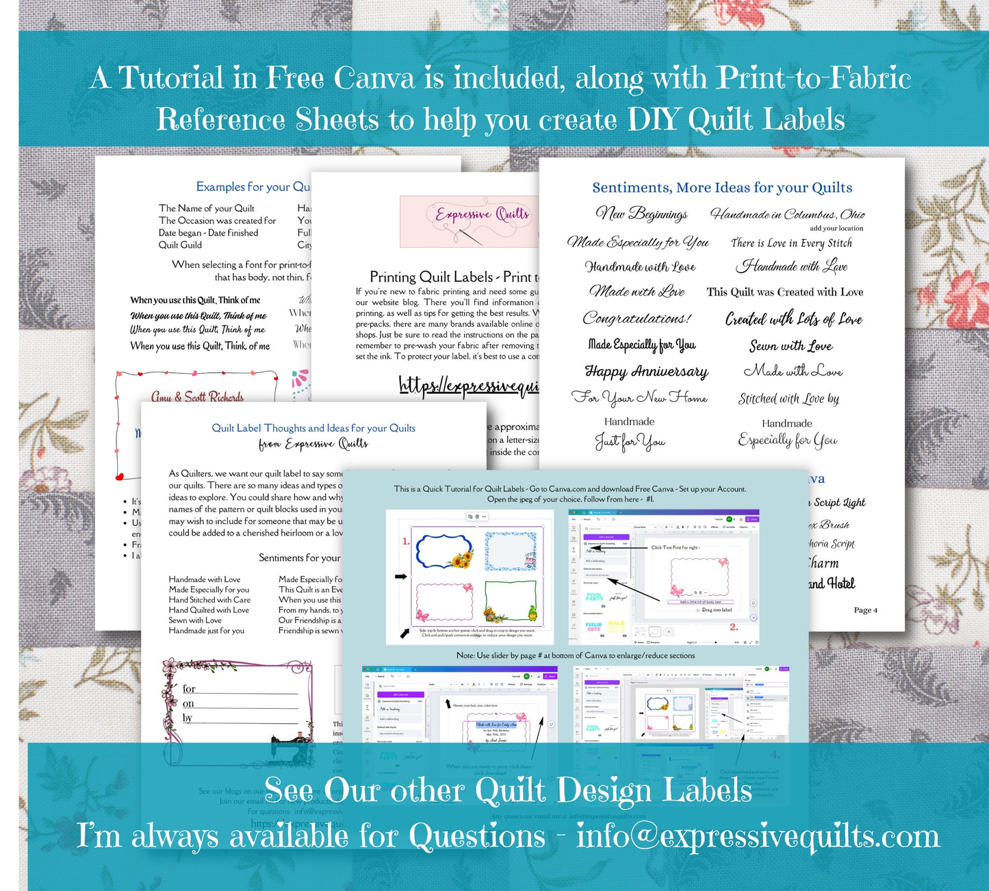 Quilt Labels Pkg with Instructions, Reference Sheets and Tutorial