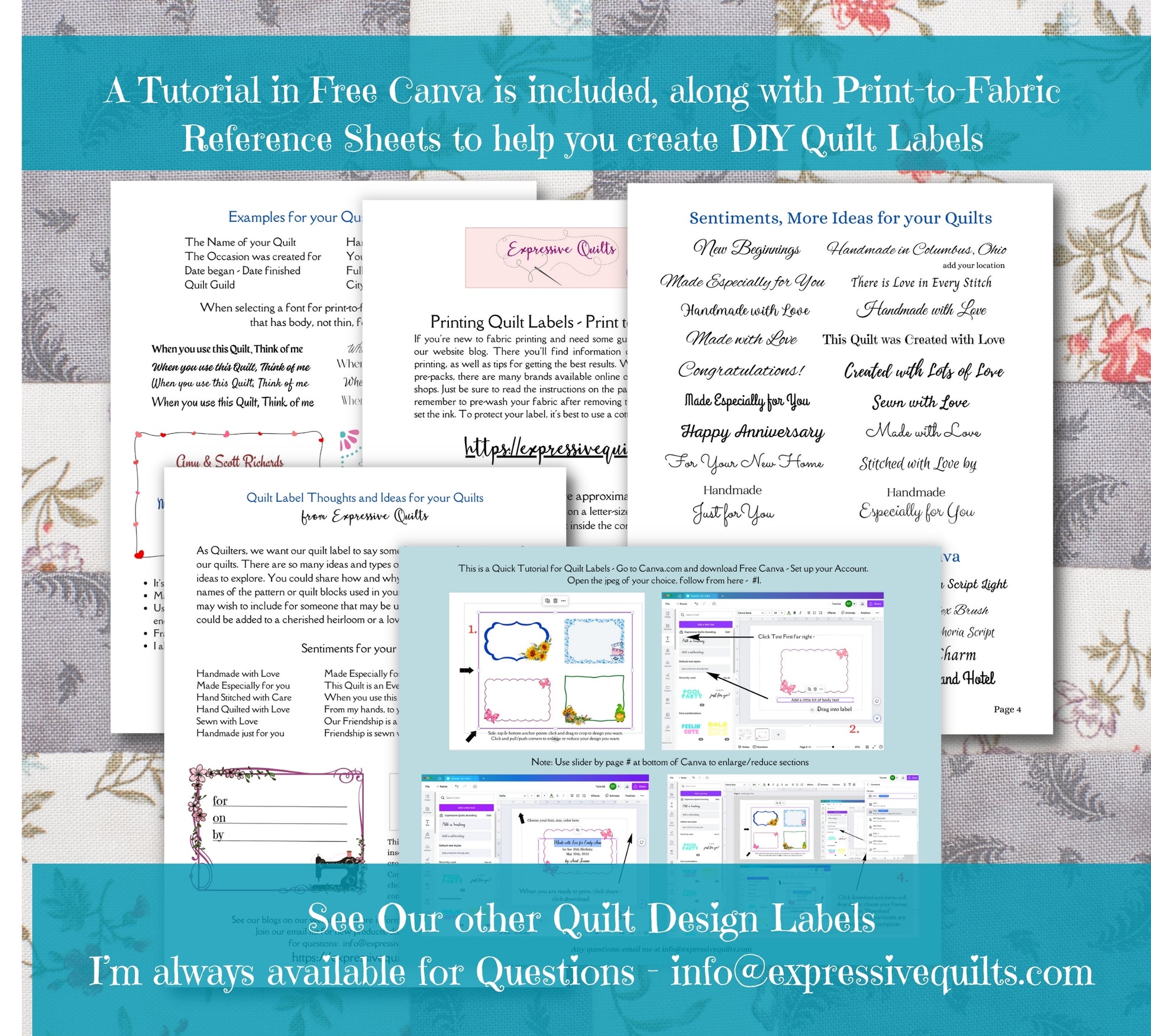 quilt labels reference 5 sheets - how to print to fabric