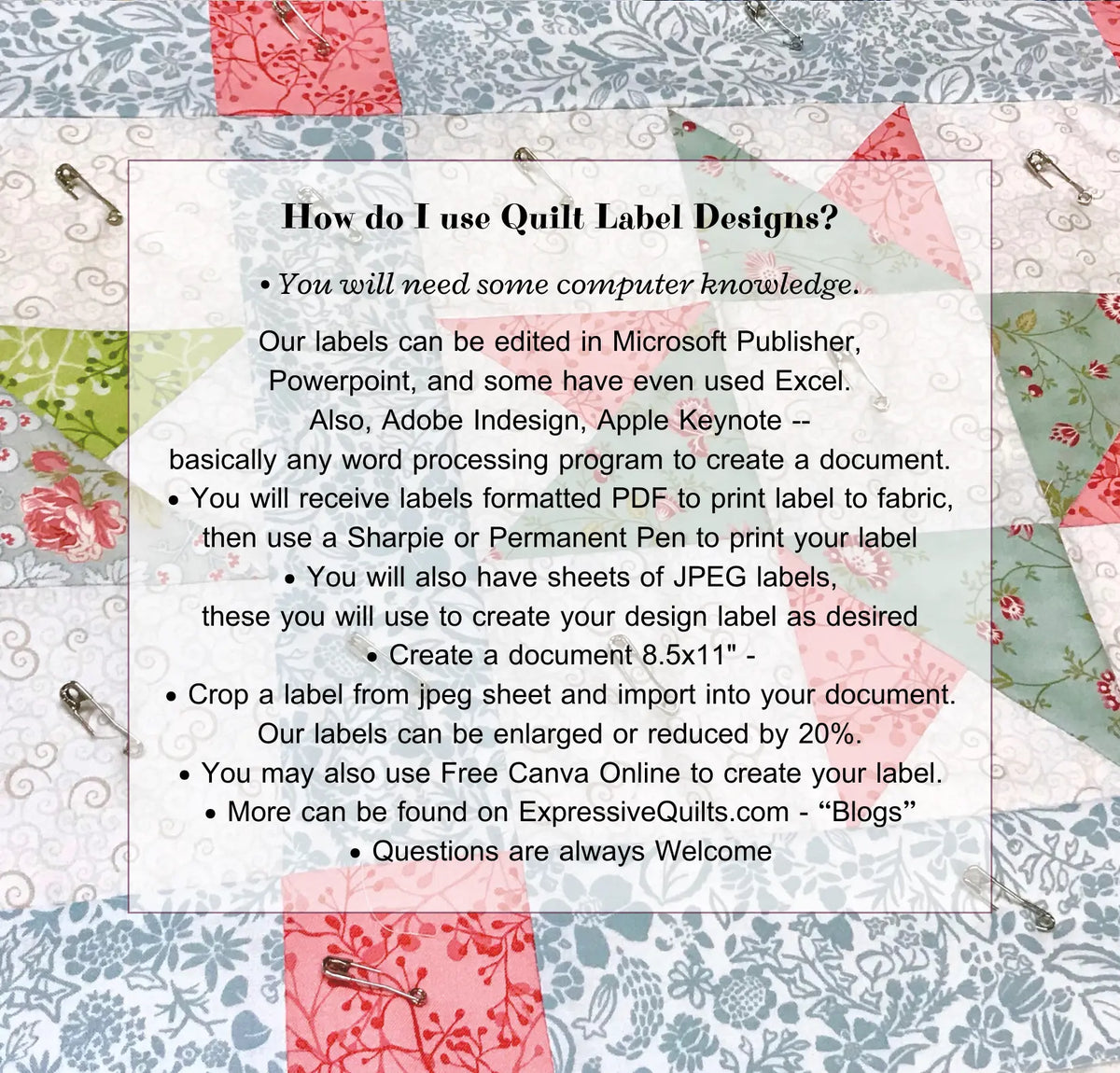 Vintage Victorian Quilt Label Designs are Printable to Fabric, a digital download Bundle - 6 Triangle Corner Labels - 35 approx approx 3.5 x 4 Labels - expressivequilts.com