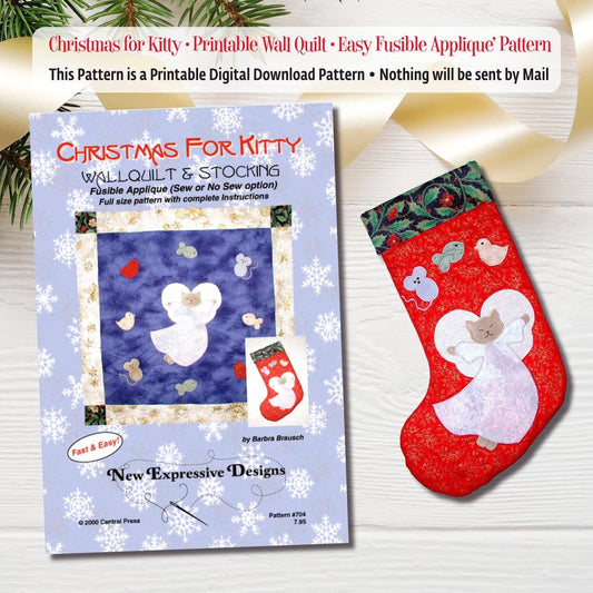 Fusible Applique Christmas Kitty with favorite things, also with matching stocking