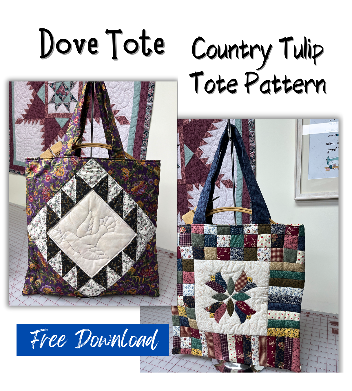 Free Dove Tote and Country Tulip Tote Patterns from Expressive Quilts
