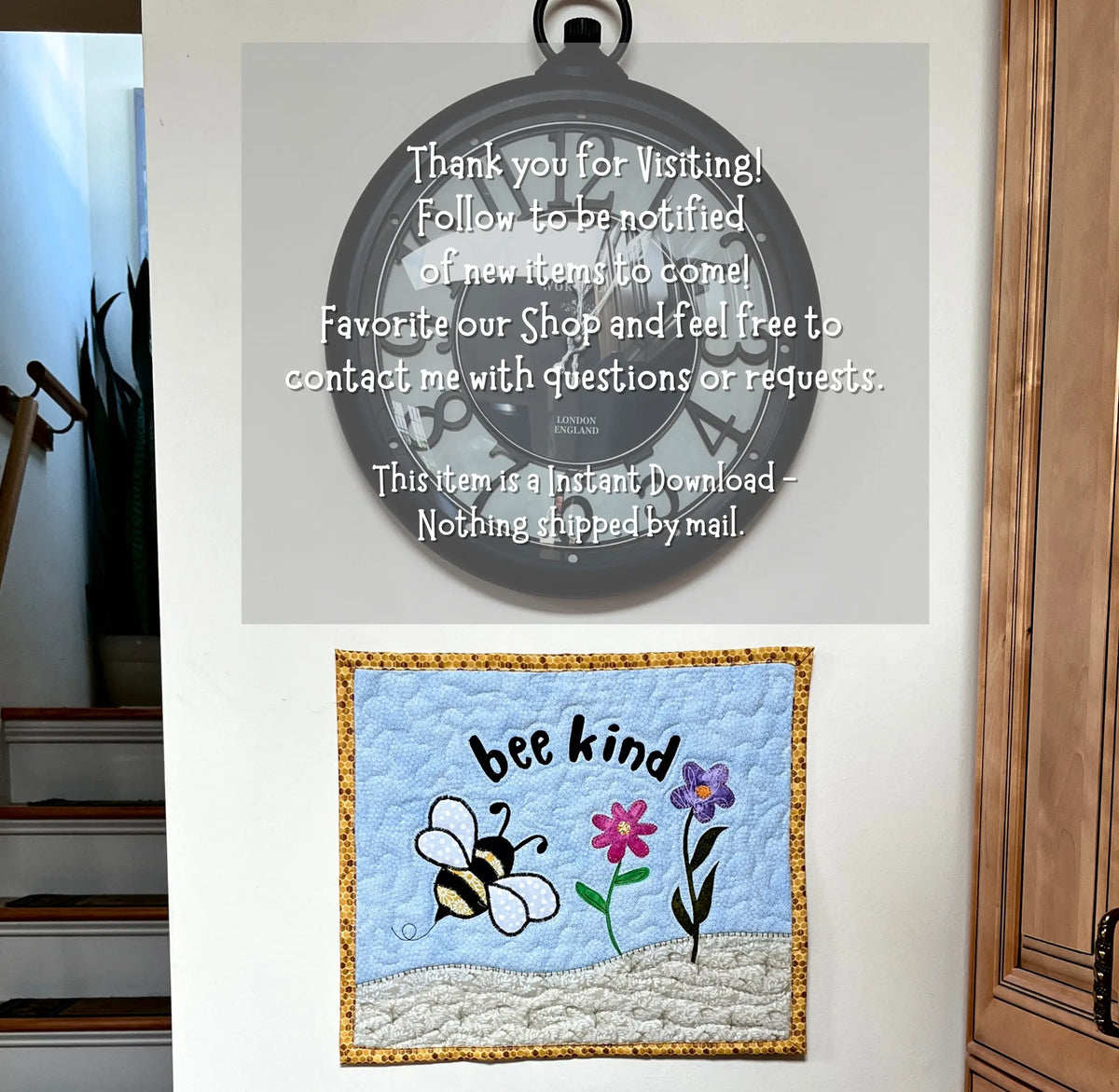Bee Kind Mini Quilt - Mug Rug - approx 12"x 14" - Instant Download Pattern - expressivequilts.com