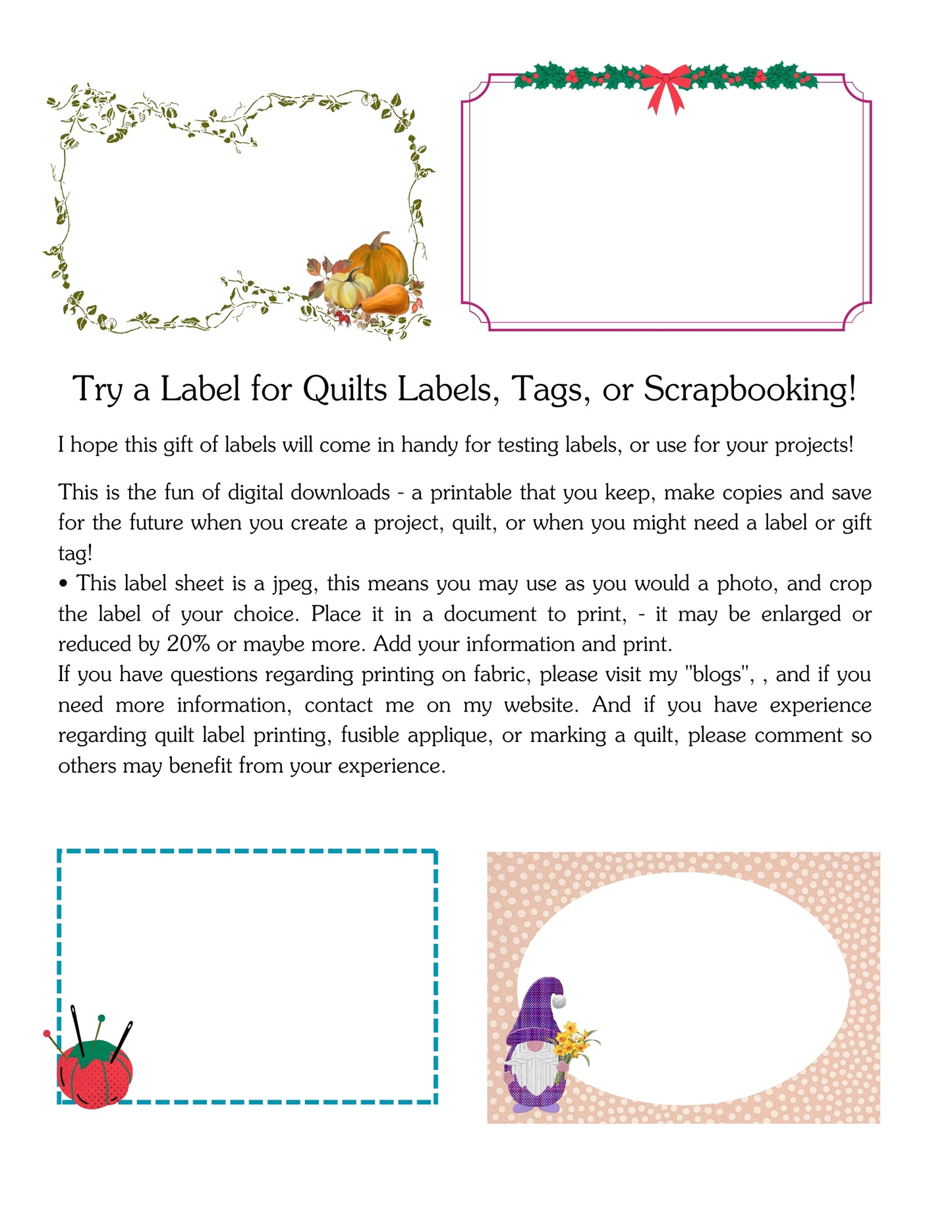 Download and Print-to-Fabric Quilt Label Free
