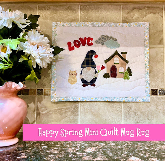 Gnome Spring Mug Rug Mini Quilt
