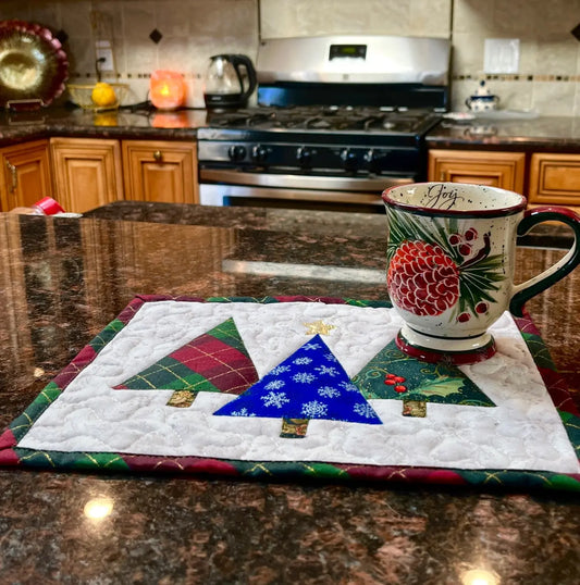 Christmas Trees Mug Rugs, Traditional & Modern - 2 Designs - approx 9"x11" with complete Instructions - expressivequilts.com