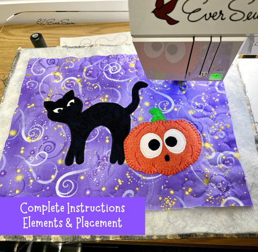 Halloween Mug Rug, Spooky Cat - approx 11"x 13" with complete Instructions - Digital Instant Download Pattern fusible applique - expressivequilts.com