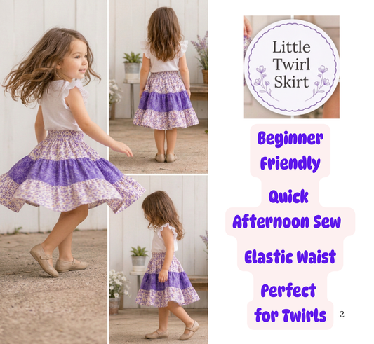 little girl in purple twirl skirt