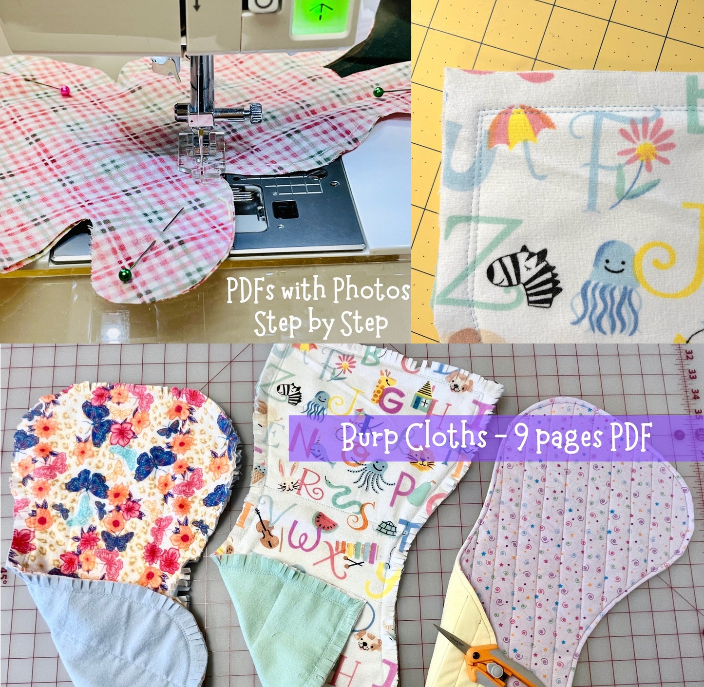 baby burp cloths, 3 variations to make