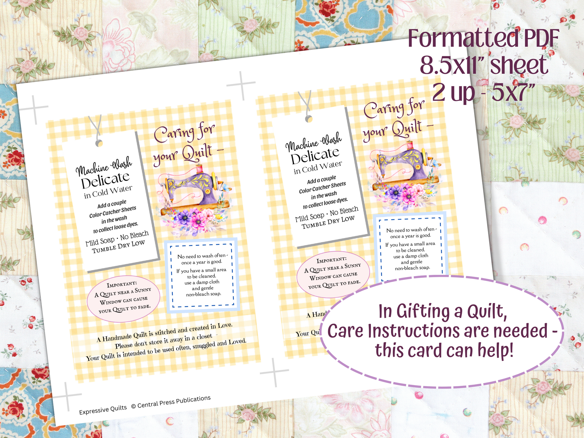 quilt care card example pdf