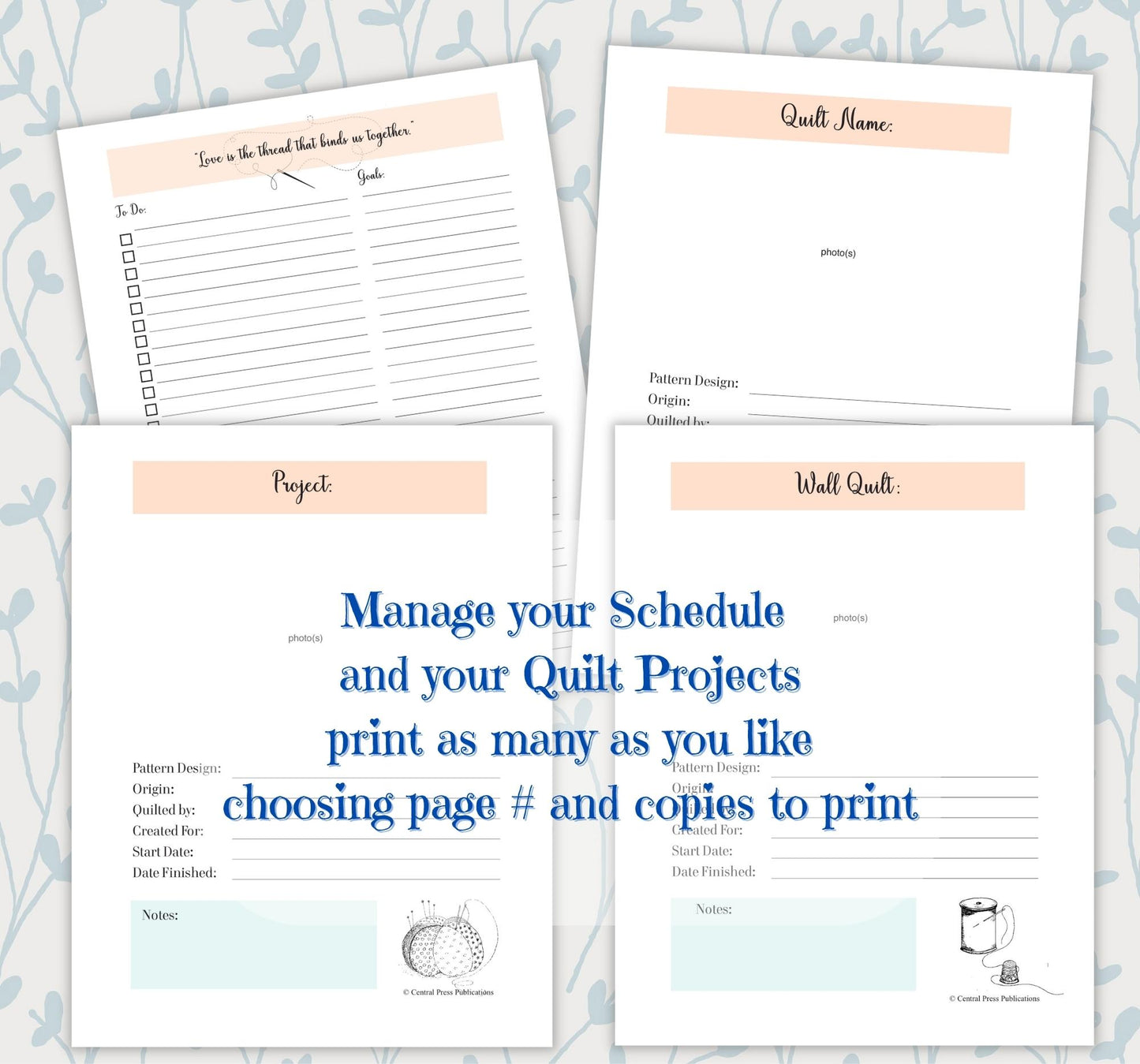 Quilt Project Planner Sheets, To Do & Goals