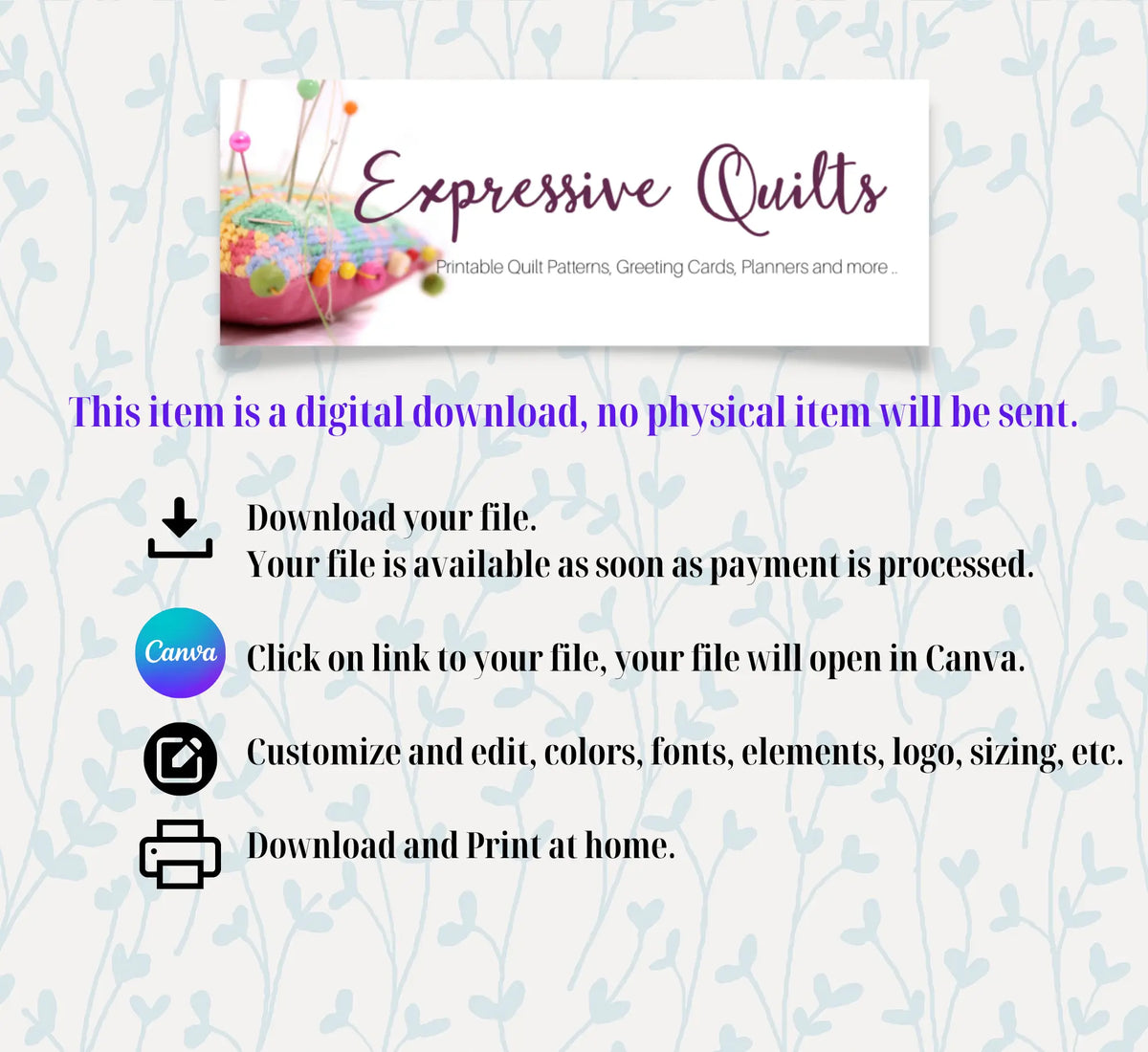 Quilt Project Planner Template Design to make it your own, Create and Edit in Canva - expressivequilts.com