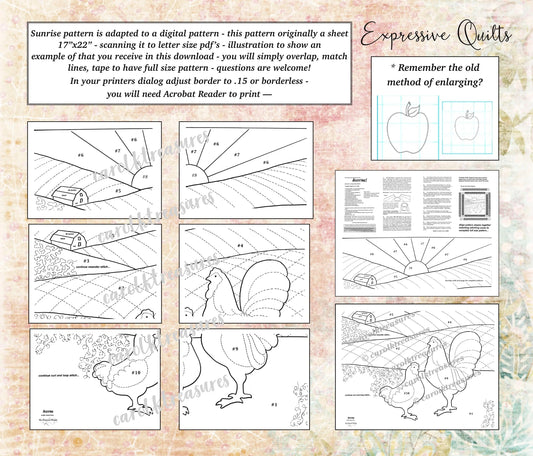 rooster, hen quilt pattern printable diagram