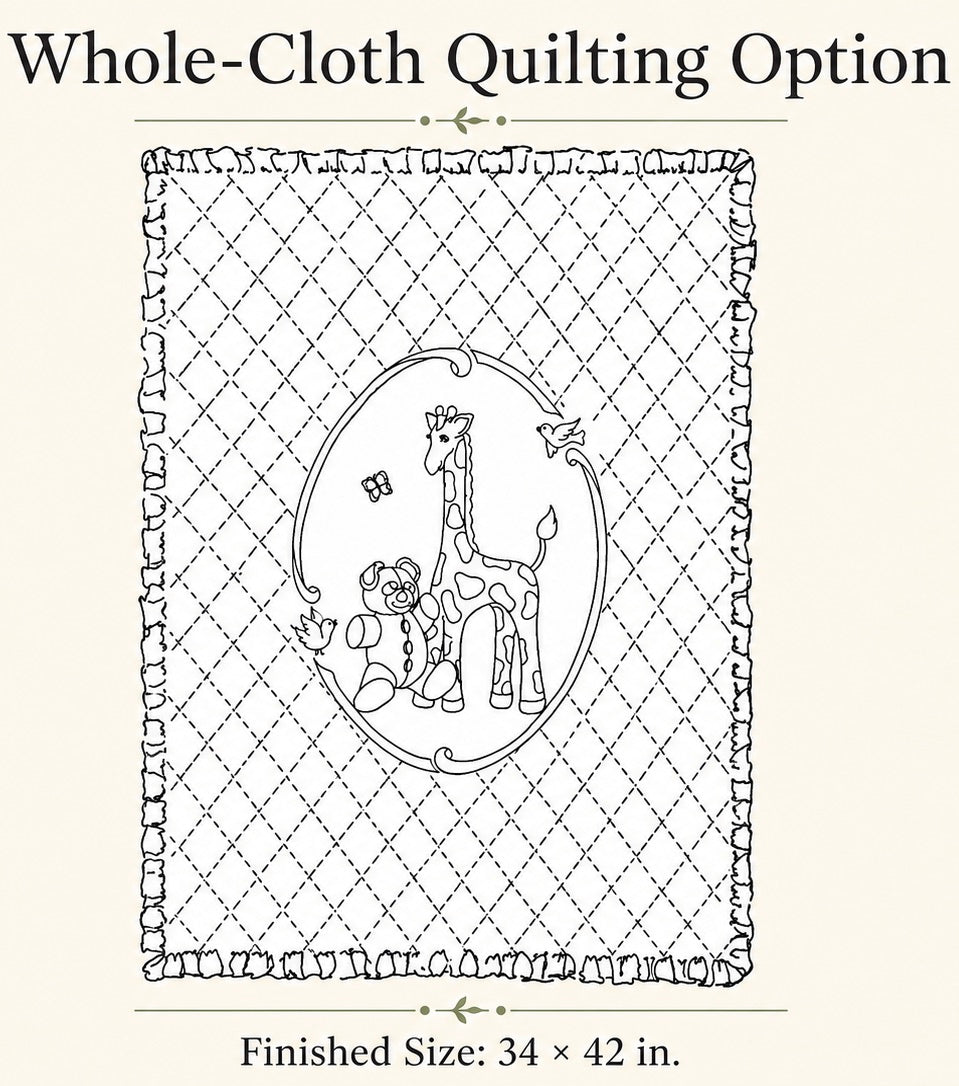 Teddy Bear and Giraffe baby Quilt whole cloth design