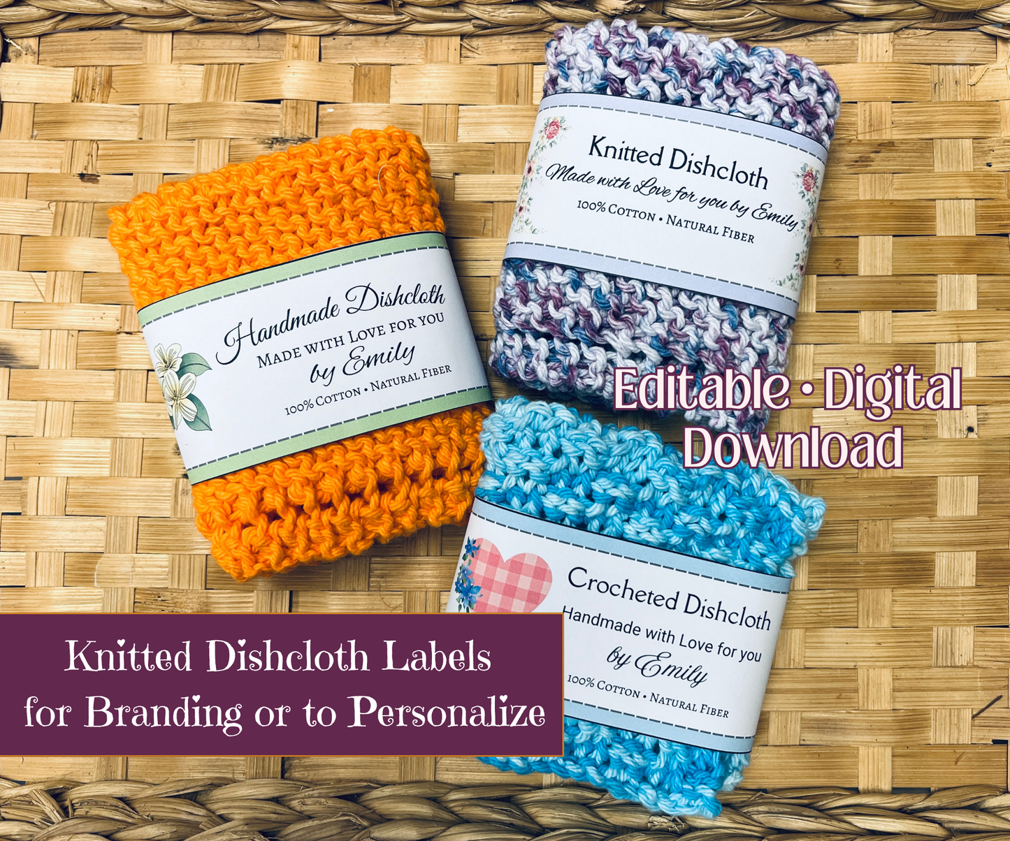 Dishcloth Wrap Labels II: Crochet, Knitting, New Everyday (Printable DIY Canva Template)