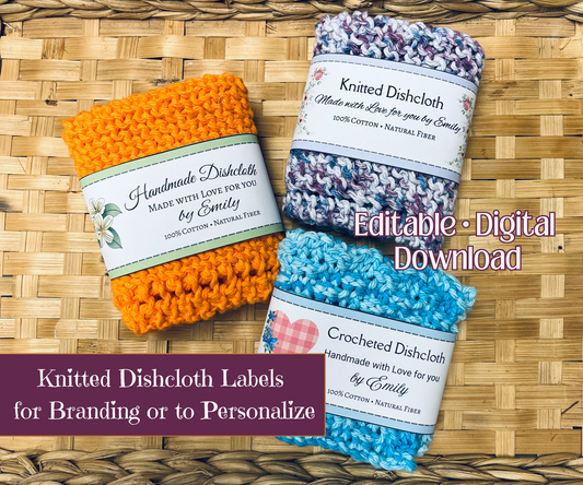 Dishcloth Wrap Labels II: Crochet, Knitting, New Everyday (Printable DIY Canva Template)