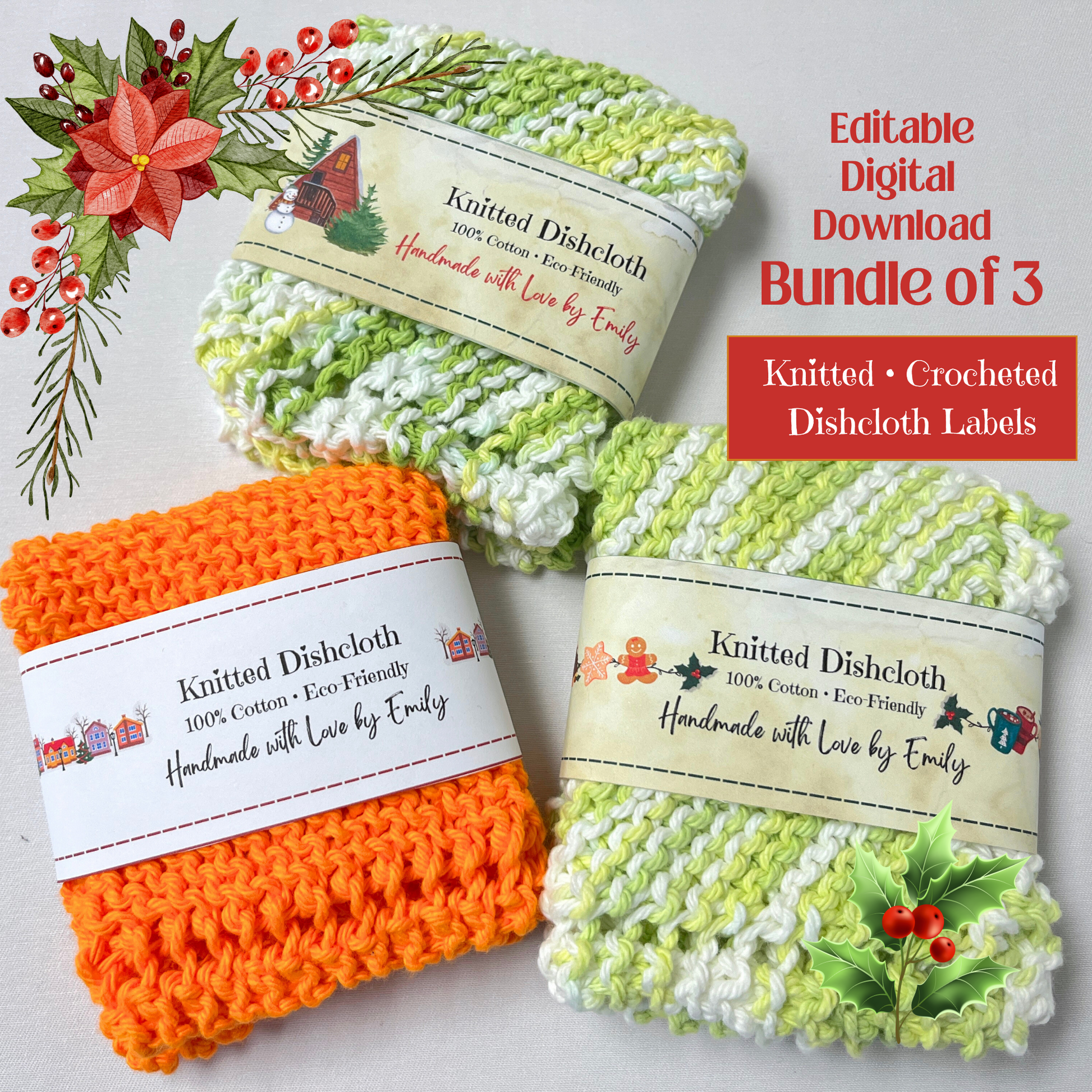 Christmas Dishcloth labels bundle personalized for gifts