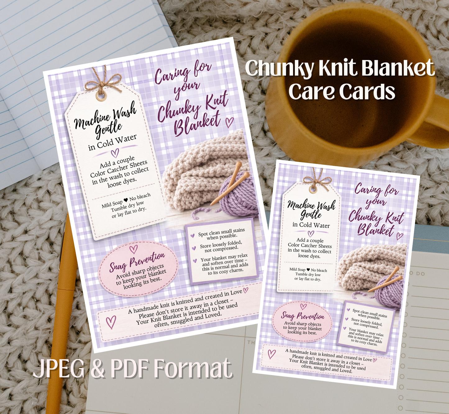 Chunky Knit Blanket Care Cards – Printable Laundry Guide (PDF Download)