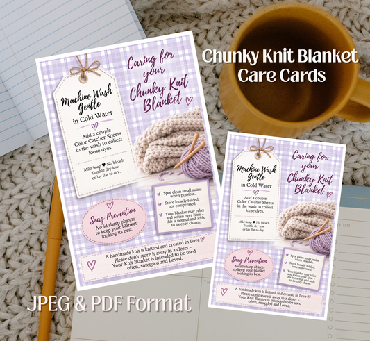 Chunky Knit Blanket Care Cards – Printable Laundry Guide (PDF Download)
