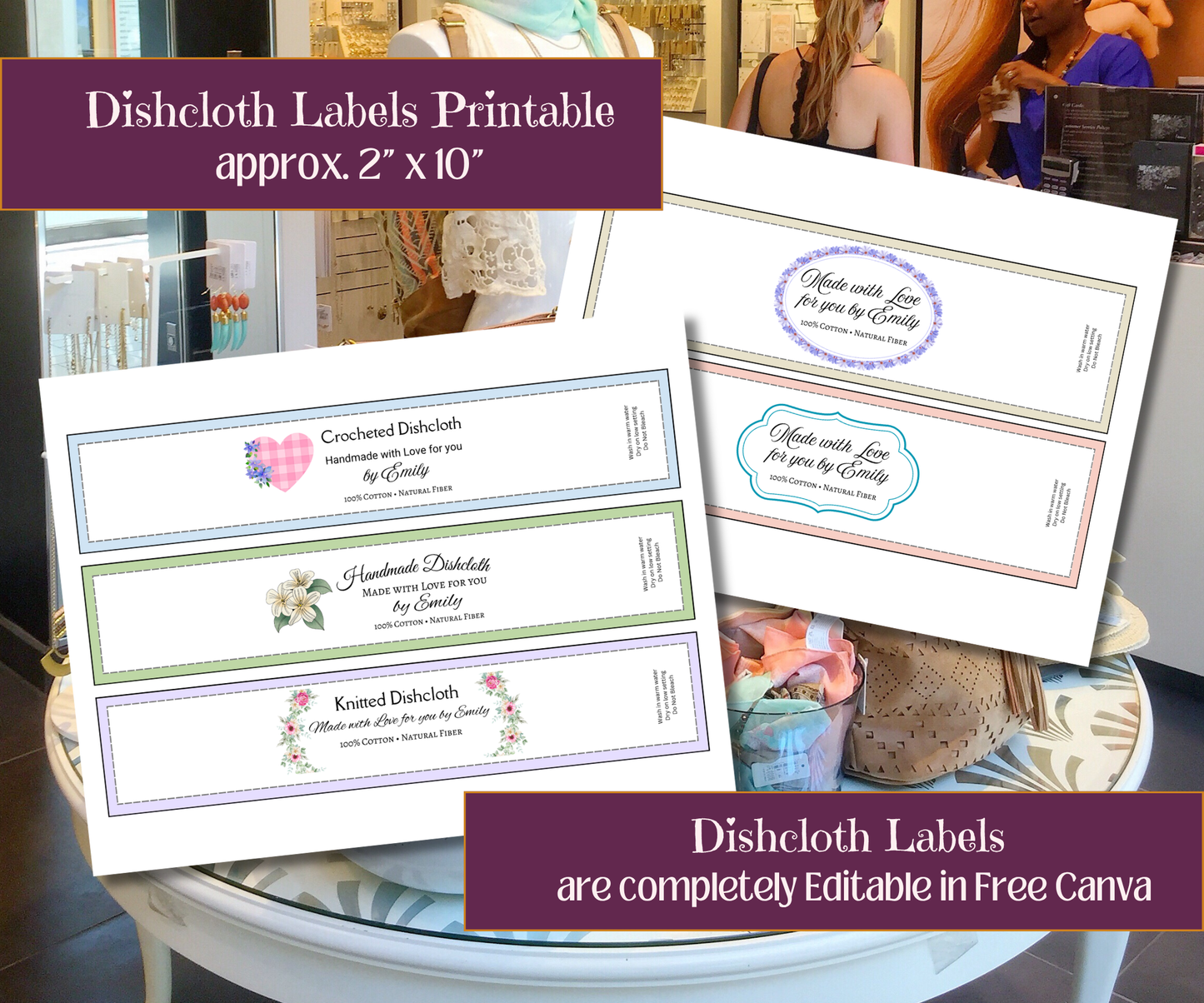 Dishcloth Wrap Labels II: Crochet, Knitting, New Everyday (Printable DIY Canva Template)
