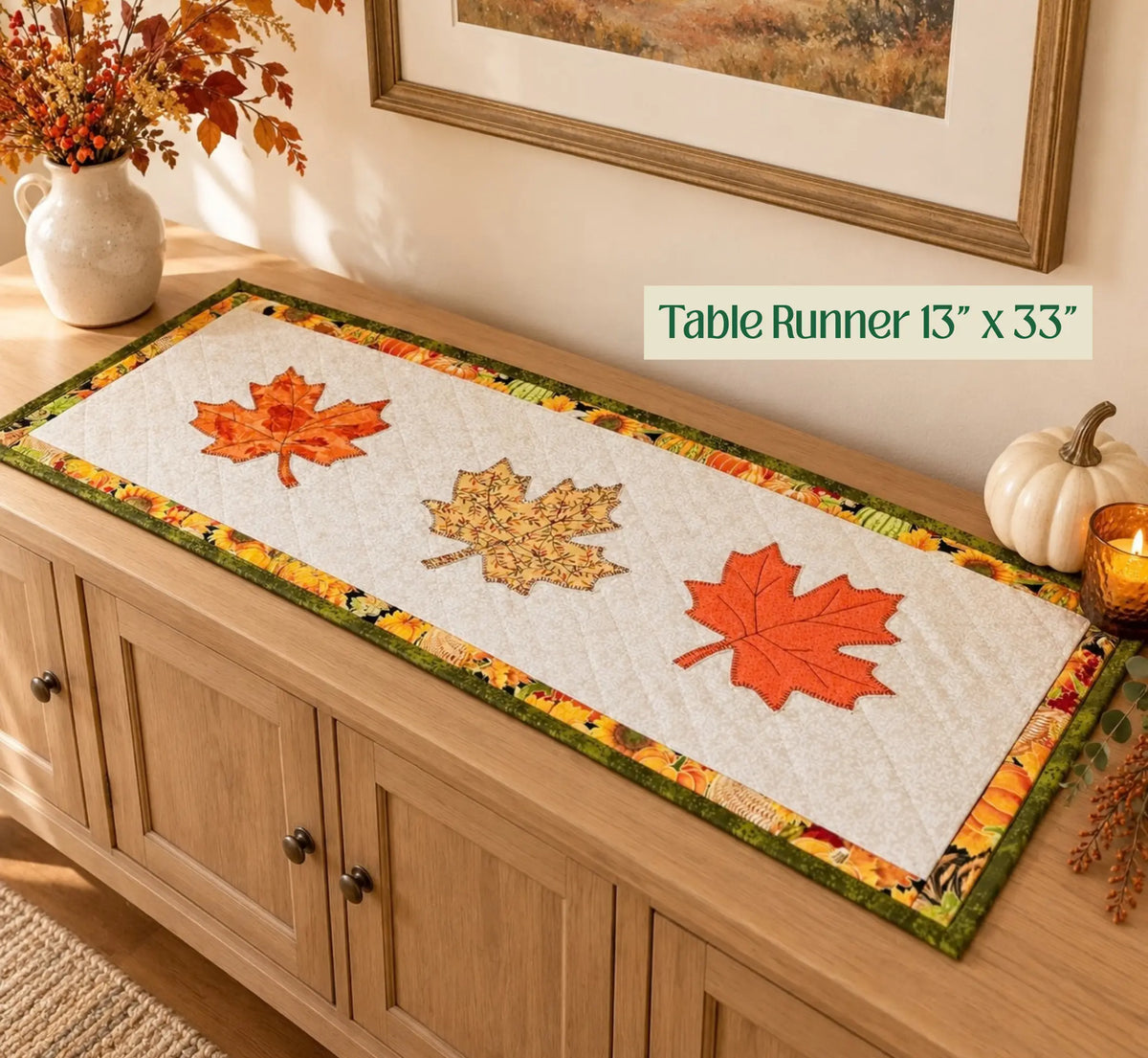autumn table runner with maple leafs 