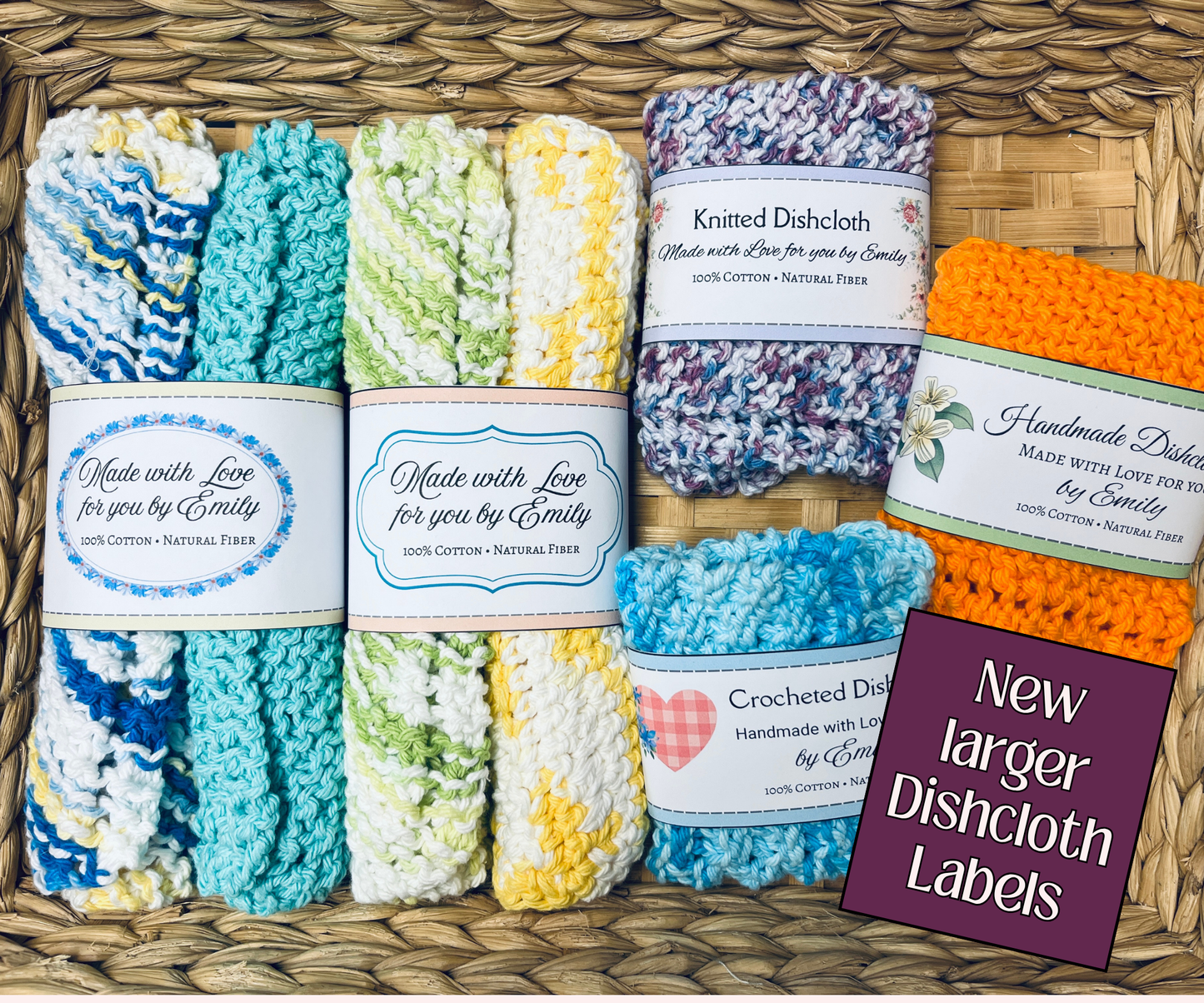 Dishcloth Wrap Labels II: Crochet, Knitting, New Everyday (Printable DIY Canva Template)