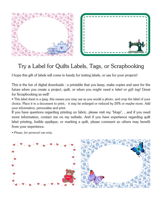 Download and Print-to-Fabric Quilt Label 2 Free