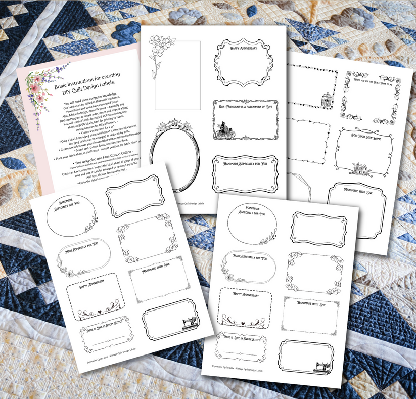 Vintage Victorian Quilt Label Designs are Printable to Fabric, a digit ...