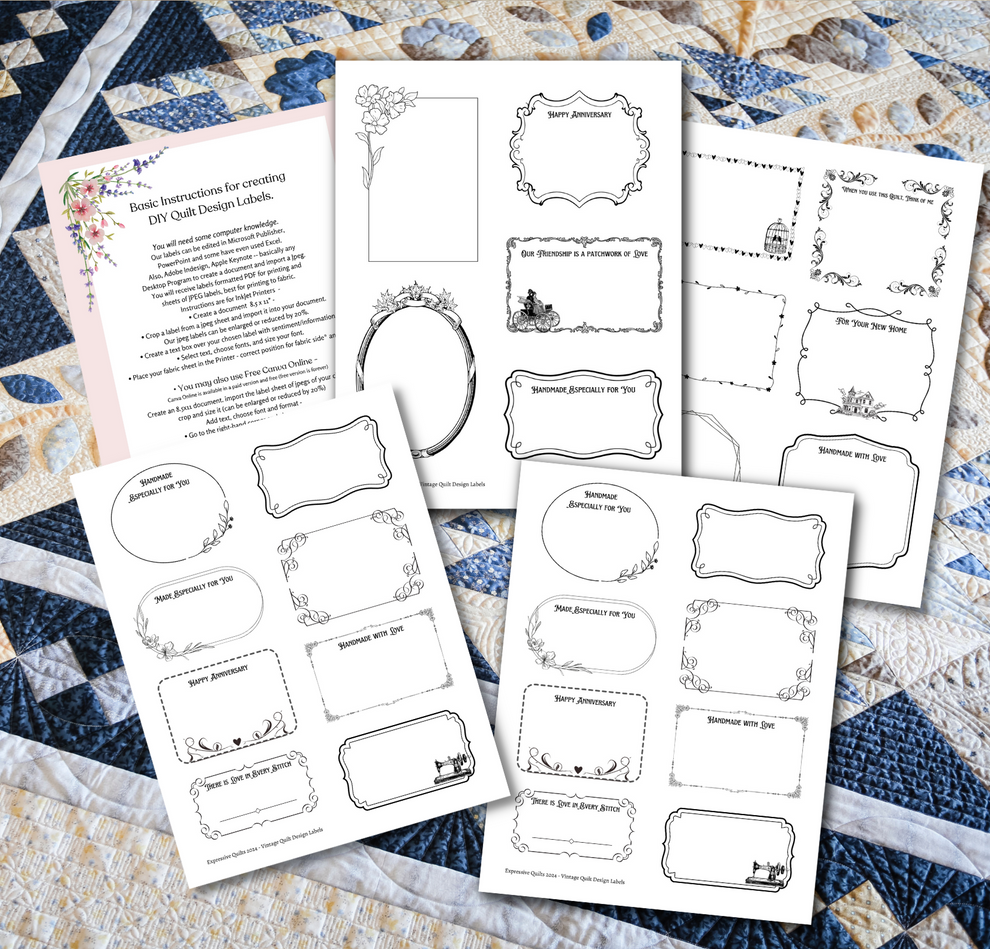 Vintage Victorian Quilt Label Designs are Printable to Fabric, a digit ...