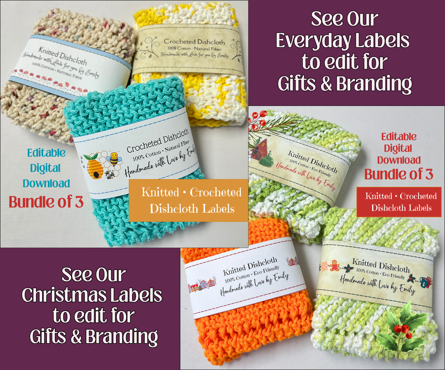 see our other dishcloth labels tp edit in free Canva