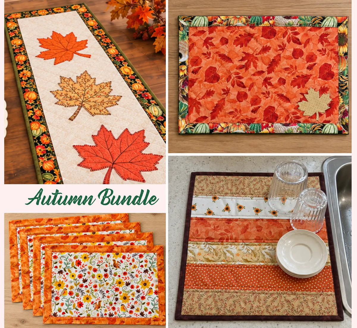 table runner for autumn, placemat and drying mat pattern set