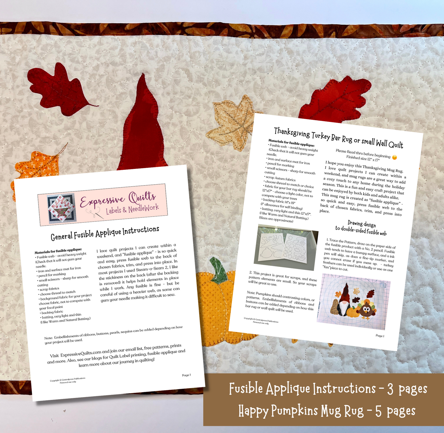 picture of gnome and turkey fusible applique tutorial instructions