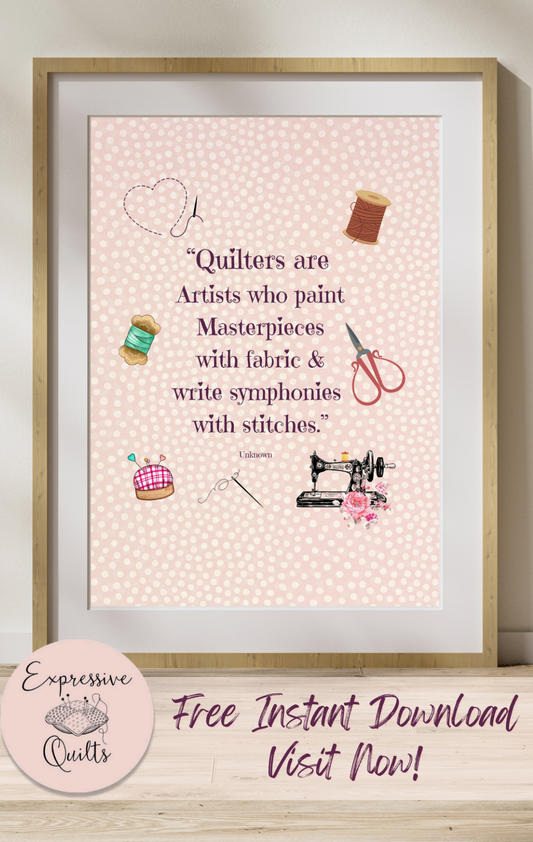 Framed print with sewing-themed quote and illustrations on a pink background