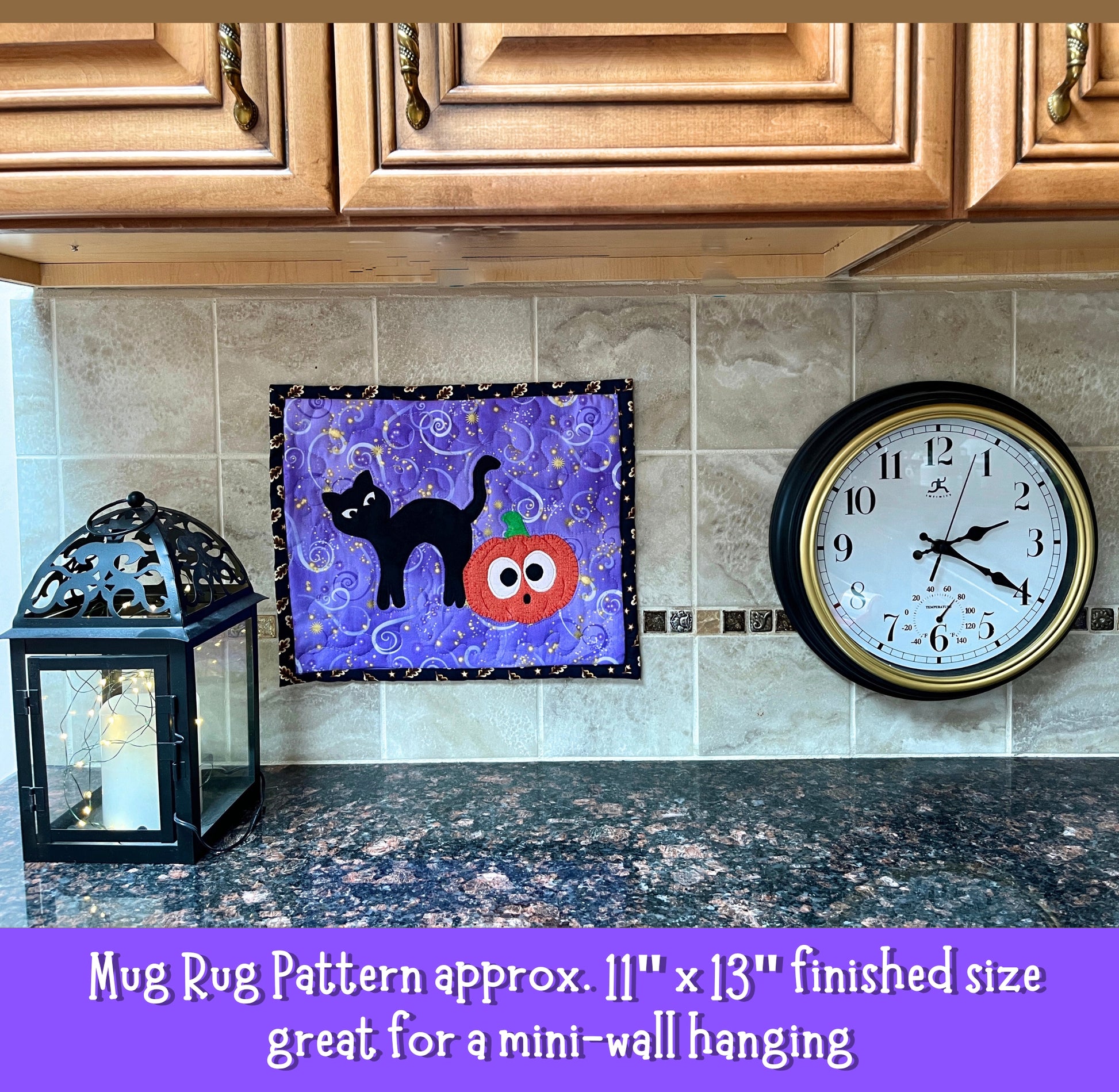 Halloween mug rug pattern used as a wall hanging