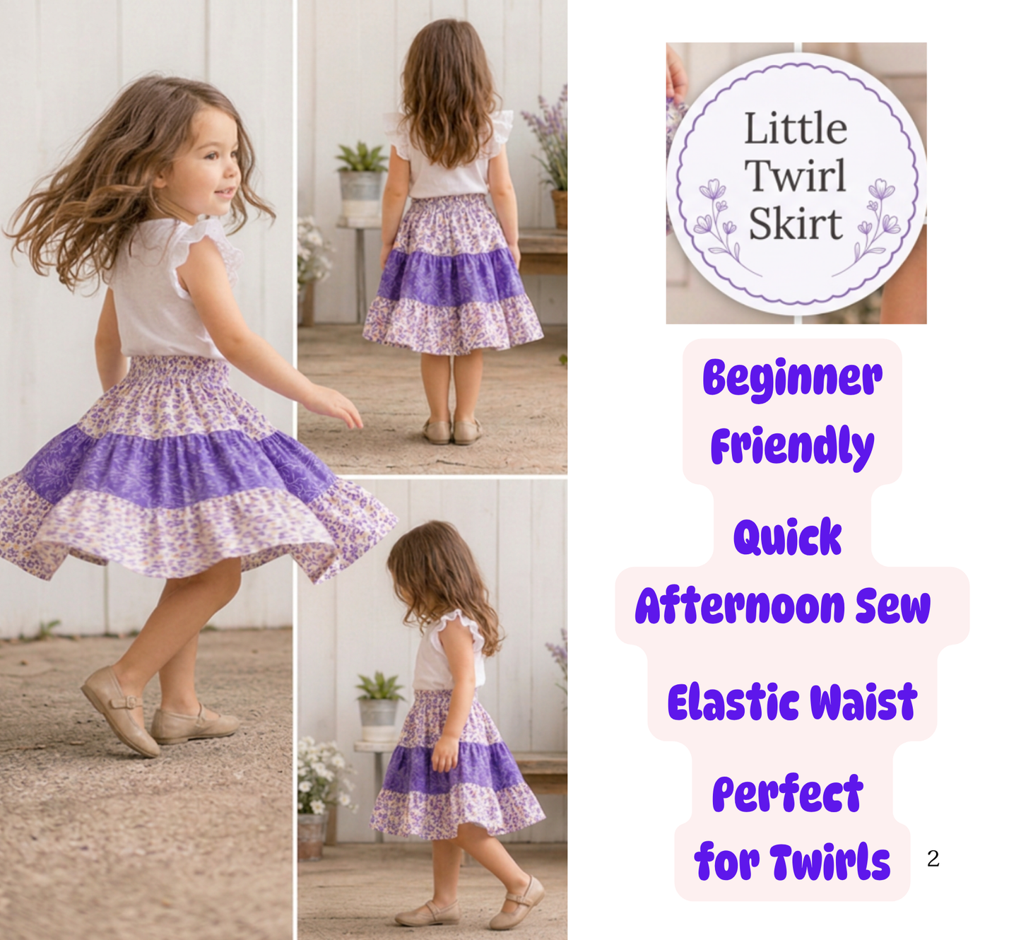 little girl in purple twirl skirt